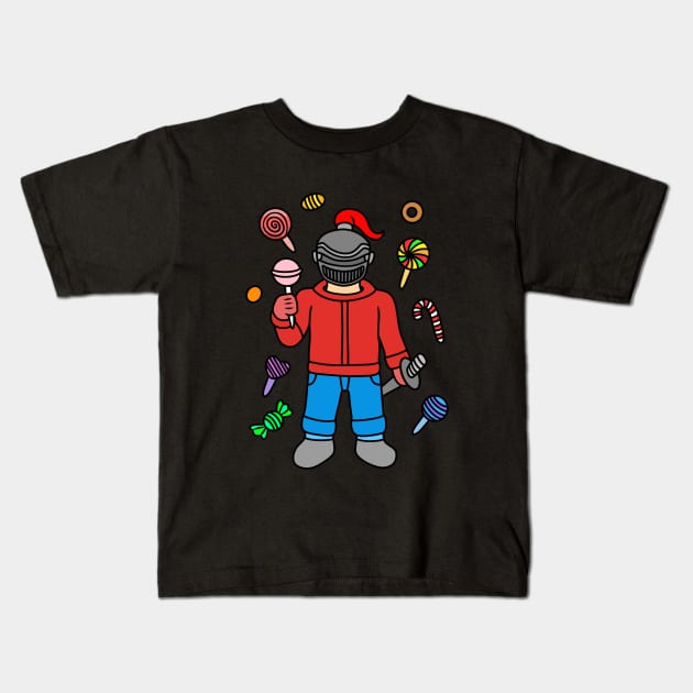 Cute cartoon knight love candies Kids T-Shirt by Andrew Hau